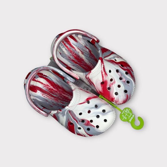 CROCS Other - Crocs Red Gray White Marble Swirl Clogs